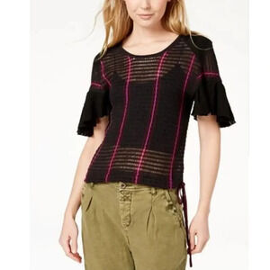 NWT Free People Babes Only Sweater Tee In Black with Pink Purple Stripe Size XS